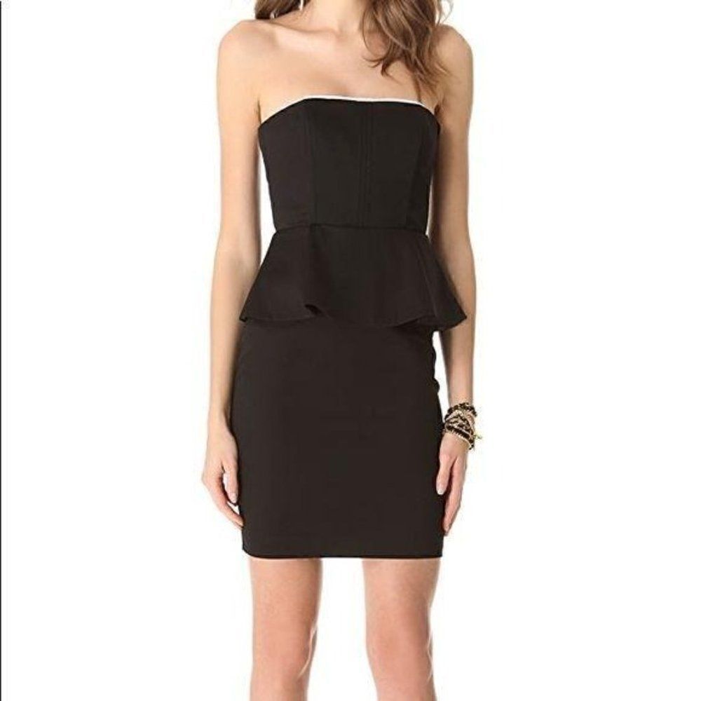 Alice + Olivia Black Strapless Stretch Jersey Peplum Bodycon Mini Dress Size 2